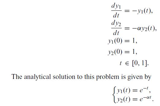 dyi dt dy2 = -yi(t), = -y(t), dt y (0) = 1, 1/2 (0) = 1, t = [0, 1]. The analytical solution to this problem