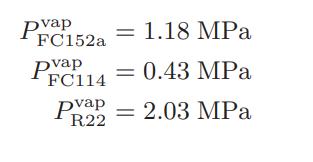 pvap FC152a Pvap FC114 pvap R22 = 1.18 MPa = 0.43 MPa = 2.03 MPa