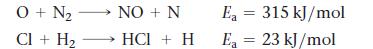 O + N CI+ HHCI NO + N + H Ea = 315 kJ/mol Ea = 23 kJ/mol