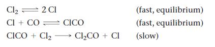 Cl = 2 Cl CI+ CO CICO + Cl CICO ClCO + CI (fast, equilibrium) (fast, equilibrium) (slow)