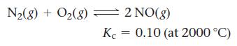 N(8) + 0 (8) 2NO(g) Kc = 0.10 (at 2000 C)