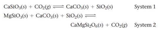 CaSiO3(s) + CO(g) MgSiO3(s) = + CaCO3(s) CaCO3(s) + SiO(s) + SiO (s) System 1 CaMgSi06(s) + CO(g) System 2