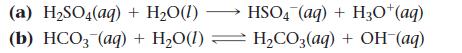 (a) HSO4(aq) + HO(1) (b) HCO3 (aq) + HO (1) HSO4 (aq) + H3O+ (aq) HCO3(aq) + OH(aq)