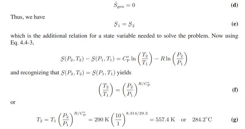 Thus, we have $ = $ (e) which is the additional relation for a state variable needed to solve the problem.