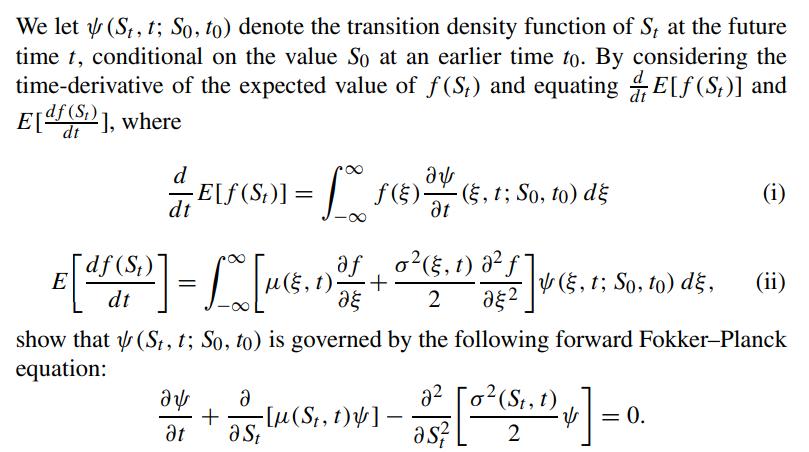 We let (St, t; So, to) denote the transition density function of S, at the future time t, conditional on the