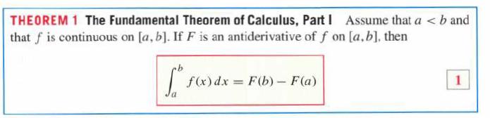 THEOREM 1 The Fundamental Theorem of Calculus, Part I Assume that a < b and that f is continuous on [a, b].