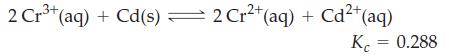 2 Cr+ (aq) + Cd(s)  2 Cr+ (aq) + Cd+ (aq) Kc = 0.288