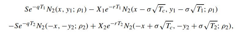 Se-T1 N(x, y; 01) - Xe-T N(x - o Te, y - 0T1; 0) -Se-9T2 N(x, -Y2; P2) + Xe- N(x+0Tc-y2 + o  T2; P2),