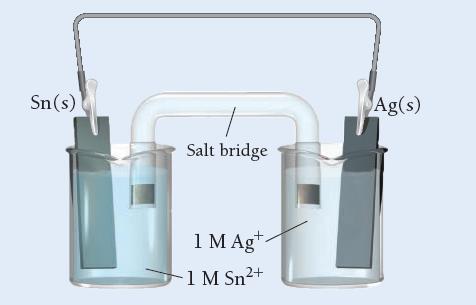 Sn(s) Salt bridge + 1 M Ag 1 M Sn+ Ag(s)