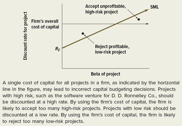 Discount rate for project Firm's overall cost of capital RF Accept unprofitable, high-risk project Reject