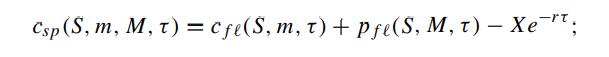 Csp (S, m, M, T) = Cfe(S, m, t) + Pfe(S, M, t) - Xe";