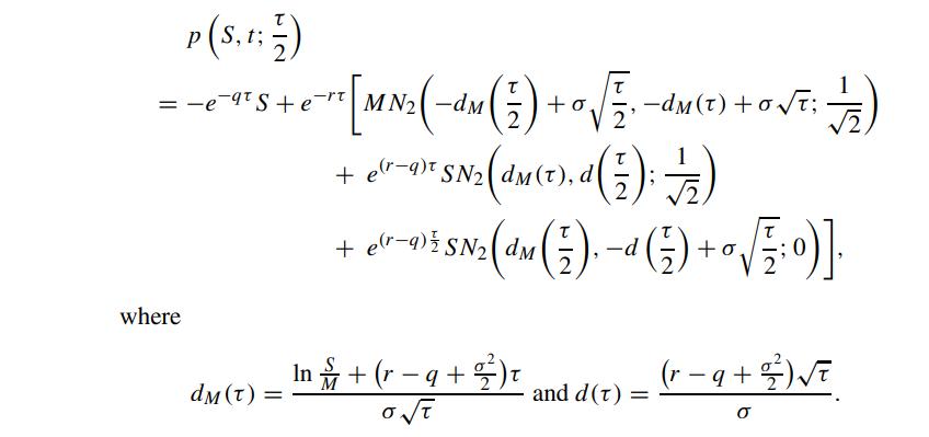 = where p(S,t; 7) -e-q S + et  e **[ MN2 ( _dm ( 1 ) + 0  ]  - dm(t) + o : ; = /12) + er-9) SN dm (T), d 12