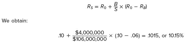 We obtain: .10 + Rs = R + X (Ro - RB) $4,000,000 $106,000,000 X (10.06) 1015, or 10.15% =