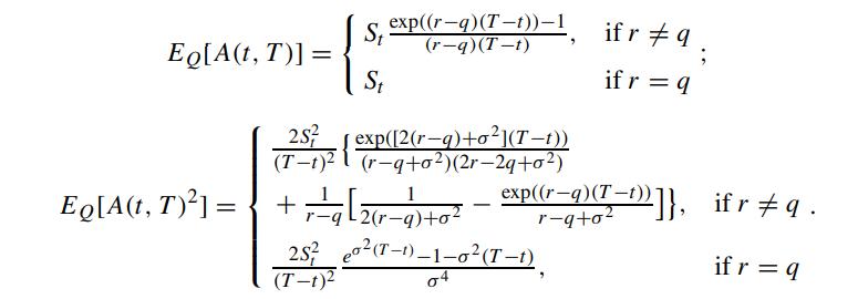 EQ[A(t, T)] = EQ[A(t, T)] = St St exp((r-q) (T-t))-1 (r-q)(T-t) 25 { exp([2(rq)+0](T1)) (T-1)