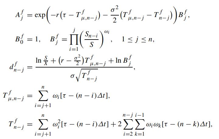 A} = exp(-r(t - Thu-j)  7 (Tun-  Th_;))B'{, - - 2 n-j j B = 1, B = ( B) = i=1 Sn-i (S-1) a In + (r)n-j + In B