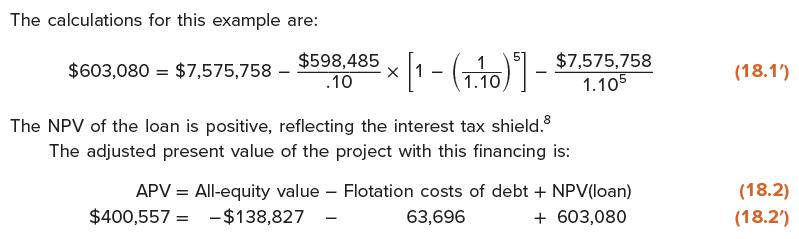 The calculations for this example are: $603,080 = $7,575,758 $598,485 .10 X [ - (.10) ] - $7,575,758 1.105