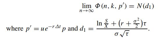 lim (n, k, p') = N(d) n where p'ue ueratp and d = In + (r + ) t OT