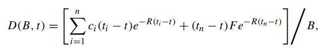 D(B, t) = ci(ti - t)e-R(ti1) + (n  1) FeR(tn i=1 -1)] / B.