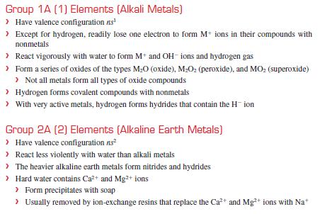 Group 1A (1) Elements (Alkali Metals) > Have valence configuration  > Except for hydrogen, readily lose one