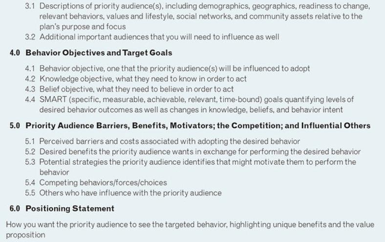 3.1 Descriptions of priority audience(s), including demographics, geographics, readiness to change, relevant