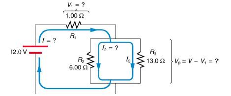 12.0 V [ = ? V = ? 1.00   R R 6.00  1 = ? la R3 13.02 } Vo=V-V = ?