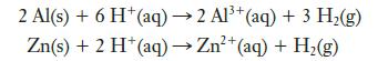 2 Al(s) + 6 H+ (aq)  2 Al+ (aq) + 3 H(g) Zn(s) + 2 H+ (aq)  Zn+ (aq) + H(g)