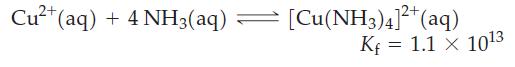 Cu+ (aq) + 4 NH3(aq) [Cu(NH3)4]+ (aq) Kf = 1.1 X 1013