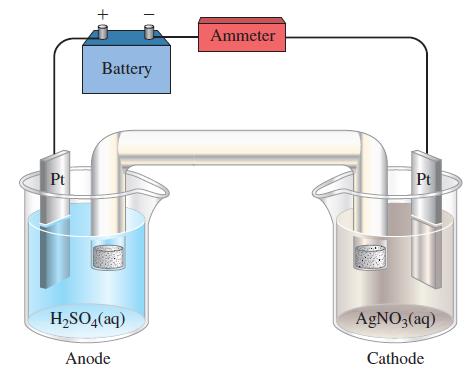 Pt P Battery HSO4(aq) Anode Ammeter Pt AgNO3(aq) Cathode