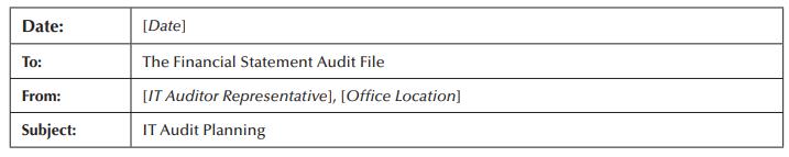 Date: To: From: Subject: [Date] The Financial Statement Audit File [IT Auditor Representative], [Office