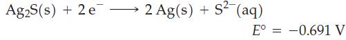 Ag2S(s) + 2 e 2 Ag(s) + S (aq) E = -0.691 V