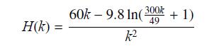H(k)= = 60k-9.8 In (300k + 1) 49 k