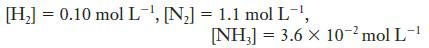 [H] = 0.10 mol L-, [N] = 1.1 mol L-, -1 [NH3] 3.6 x 10- mol L- =