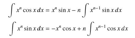 Sx fx cos xdx = x Sx nf x x" cos x dx = x" sin x - n x1 sin xdx x" sin x dx = -x" cos x + n +nfx1 Sx x-1 cos