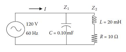 120 V 60 Hz I Z C = 0.10 mF Z L = 20 mH R = 10 Q2
