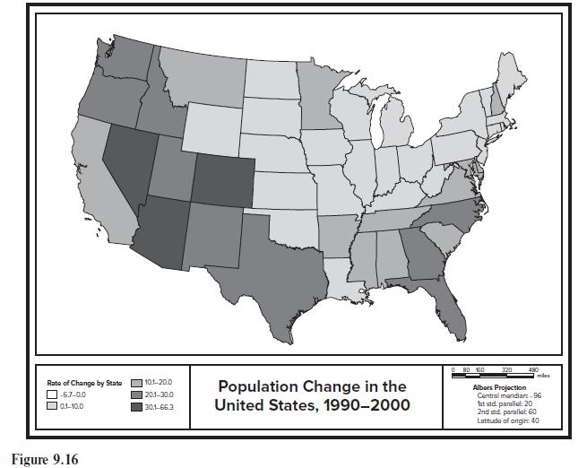 Rate of Change by State 200 -57-0.0 0.1-10.0 Figure 9.16 101-20.0 20.1-30.0 30.1-66.3 Population Change in