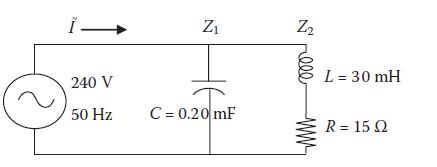 1- 240 V 50 Hz Z C = 0.20 mF Z S rell L = 30 mH R = 15