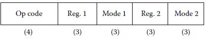 Op code (4) Reg. 1 (3) Mode 1 (3) Reg. 2 (3) Mode 2 (3)
