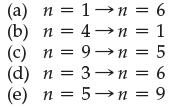 (a) n = 1n = 6 (b) n =4 n = 1 (c) n =9n = 5 (d) n = 3n = 6 (e) n = 5n = 9