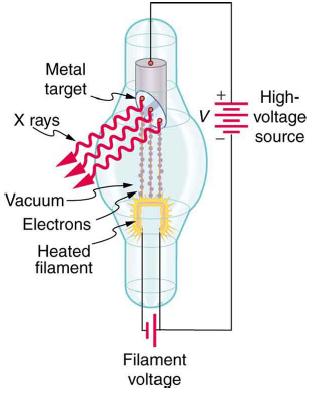 Metal target X rays Vacuum- Electrons Heated filament Filament voltage High- voltage source