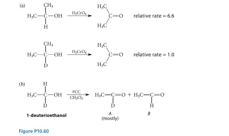 (a) (b) CH3 HC-C-OH H CH3 T H3C-C-OH T D H HC-C-OH D 1-deuterioethanol HCRO4 Figure P10.60 HCrO4 PCC HC