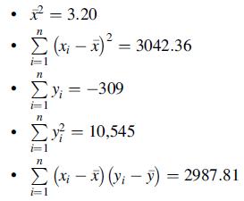 = 3.20 n  (x  x) = 3042.36 Ey=-309 n  . y = 10,545 i] (x-x) (y - y) = 2987.81 il