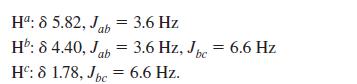 Ha: 8 5.82, Jab Hb: 84.40, Ja ab H: 81.78, Jbc = 6.6 Hz. = 3.6 Hz 3.6 Hz, Jbc = 6.6 Hz