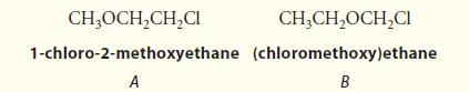 CHOCHCHCl CHCHOCHCl 1-chloro-2-methoxyethane (chloromethoxy)ethane A B