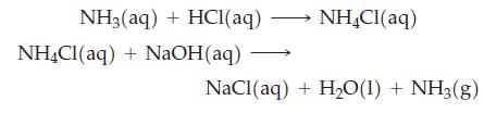 NH3(aq) + HCl(aq)  NH4Cl(aq) NH4Cl(aq) + NaOH(aq) NaCl (aq) + HO(1) + NH3(g)