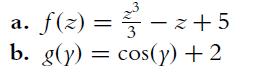 a. f(x) = -2+5 3 b. g(y) = cos(y) +2