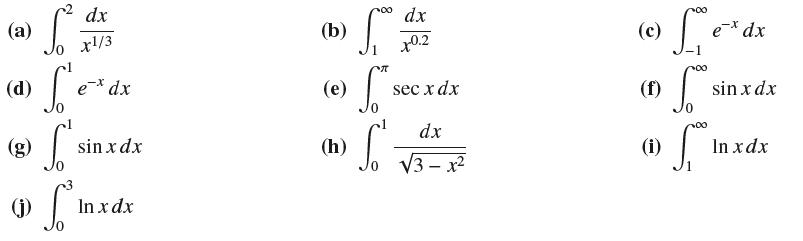 (a) (d) (j) S So' S dx x1/3 ex dx sin x dx Linx In x dx (b) (e) (h) S C dx +0.2 sec x dx SO dx 3x (0) Love S