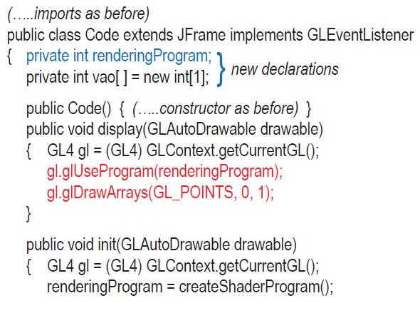 (.....imports as before) public class Code extends JFrame implements GLEventListener {private int rendering