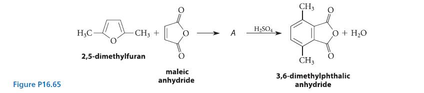 Figure P16.65 HC CH3 + 2,5-dimethylfuran maleic anhydride A HSO4 CH3 O + HO CH3 3,6-dimethylphthalic anhydride