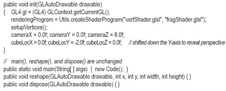 public void init(GLAutoDrawable drawable) { GL4 gl= (GL4) GLContext.getCurrentGL(); rendering Program =