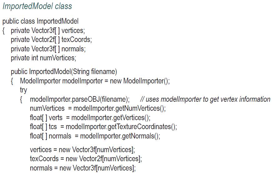 ImportedModel class public class ImportedModel { private Vector3f[] vertices; private Vector2f[] texCoords;